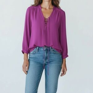 Amanda Uprichard Womens Purple Silk Lace front blouse top Small